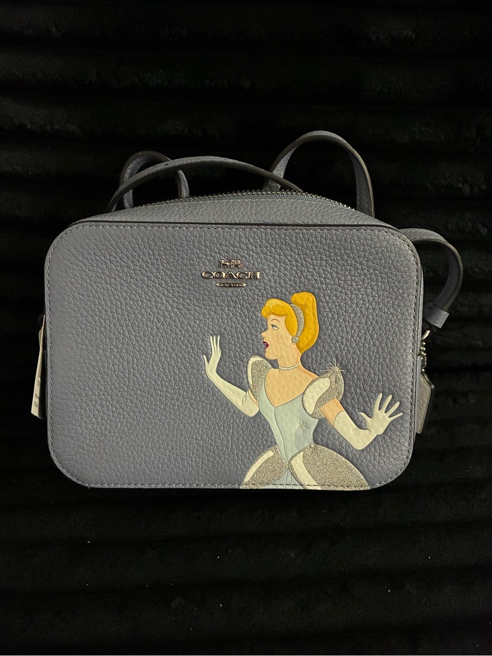 Coach Slate Blue Pebbled Leather Crossbody with Cinderella Graphic